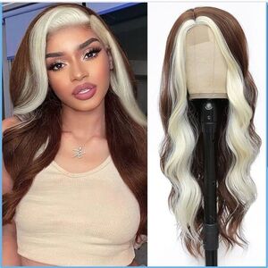 Amazon Brown and Platinum Blonde Two-Tone Lace Front Wig - Soft Waves
